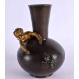AN UNUSUAL EARLY 20TH CENTURY FRENCH ART NOUVEAU COLD PAINTED BRONZE VASE modelled with a nude boy