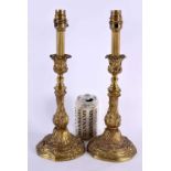 A PAIR OF 19TH CENTURY FRENCH BRONZE COUNTRY HOUSE CANDLESTICKS formed with scrolling acanthus and