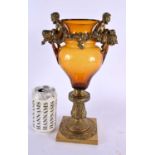 A LOVELY 19TH CENTURY ITALIAN GILT BRONZE MOUNTED AMBER GLASS VASE by Antonio Pandiani (1838-1928)