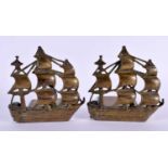 A PAIR OF ART DECO BRONZE HMS VICTORY MARITIME BOOKENDS. Each 13 cm x 13 cm.