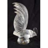 A LARGE FRENCH LALIQUE GLASS COQNAIN COCKEREL ROOSTER CAR MASCOT. 22 cm x 12 cm.