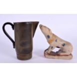 A 19TH CENTURY MIDDLE EASTERN CARVED RHINOCEROS HORN JUG together with an antique Indian