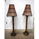 A pair of large carved bamboo Table Lamps 66cm (2).