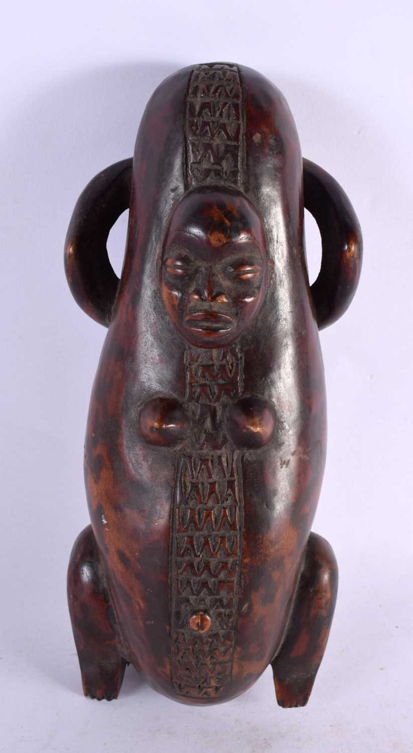 A RARE EARLY 20TH CENTURY AFRICAN TRIBAL CARVED WOOD BOWL formed as an upturned nude female. 25 cm x - Image 4 of 4