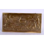 A 19TH CENTURY GERMAN BAVARIAN RECTANGULAR BRONZE HUNTING PLAQUE depicting figures and animals