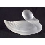 A FRENCH LALIQUE GLASS FIGURE OF A DUCK. 9 cm x 6 cm.