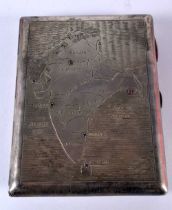 A VINTAGE SILVER AND RUBY MAP OF INDIA CIGARETTE CASE. 147 grams. 10.75 cm x 8.5 cm.