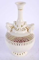 A LATE 19TH CENTURY ENGLISH TWIN HANDLED BLANC DE CHINE PORCELAIN VASE Attributed to Royal