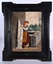 A FINE LARGE 19TH CENTURY ITALIAN FLORENTINE MARBLE PIETRA DURA INLAID PANEL depicting a female