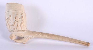 AN UNUSUAL ANTIQUE CONTINENTAL MEERSCHAUM PIPE of Sporting interest, depicting rugby and footballing