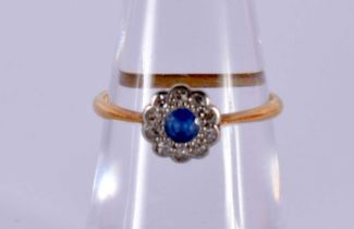 A LATE VICTORIAN/EDWARDIAN 18CT GOLD DIAMOND AND SAPPHIRE CLUSTER RING of delicate proportions. L.