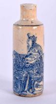 A 19TH CENTURY CHINESE BLUE AND WHITE PORCELAIN SNUFF BOTTLE Qing, Kangxi style, painted with a