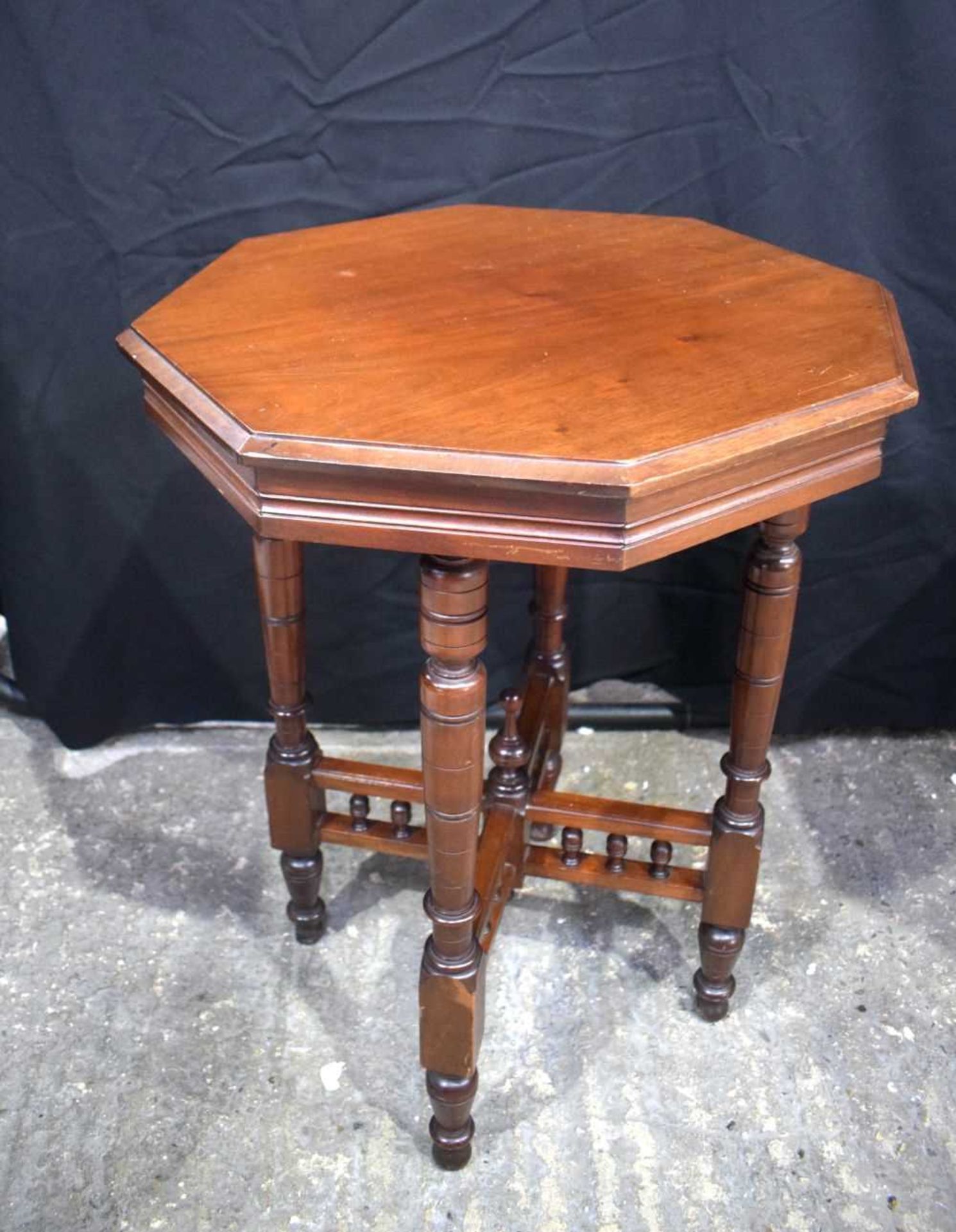 A MId Century Mahogany Octagonal sided occasional table together with a Victorian satinwood and - Image 2 of 5