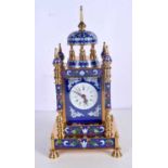 A Cloisonne enamel and brass mantle clock 34 cm.