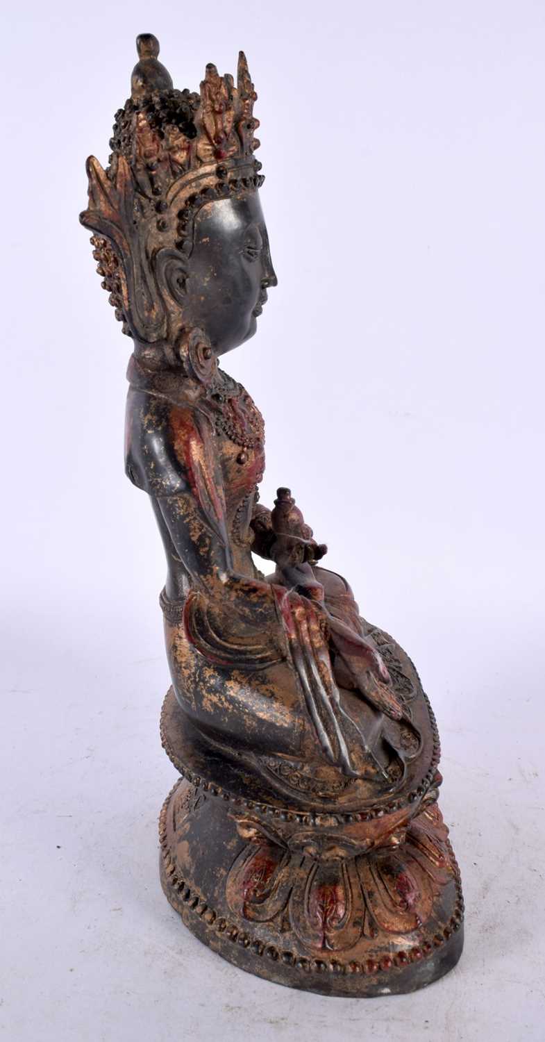 A CHINESE TIBETAN POLYCHROMED LACQUERED BRONZE BUDDHA 20th Century. 28cm x 12 cm. - Image 8 of 9