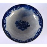 AN EARLY 19TH CENTURY ENGLISH FLOW BLUE PEARLWARE BOWL painted with landscapes. 22cm diameter.