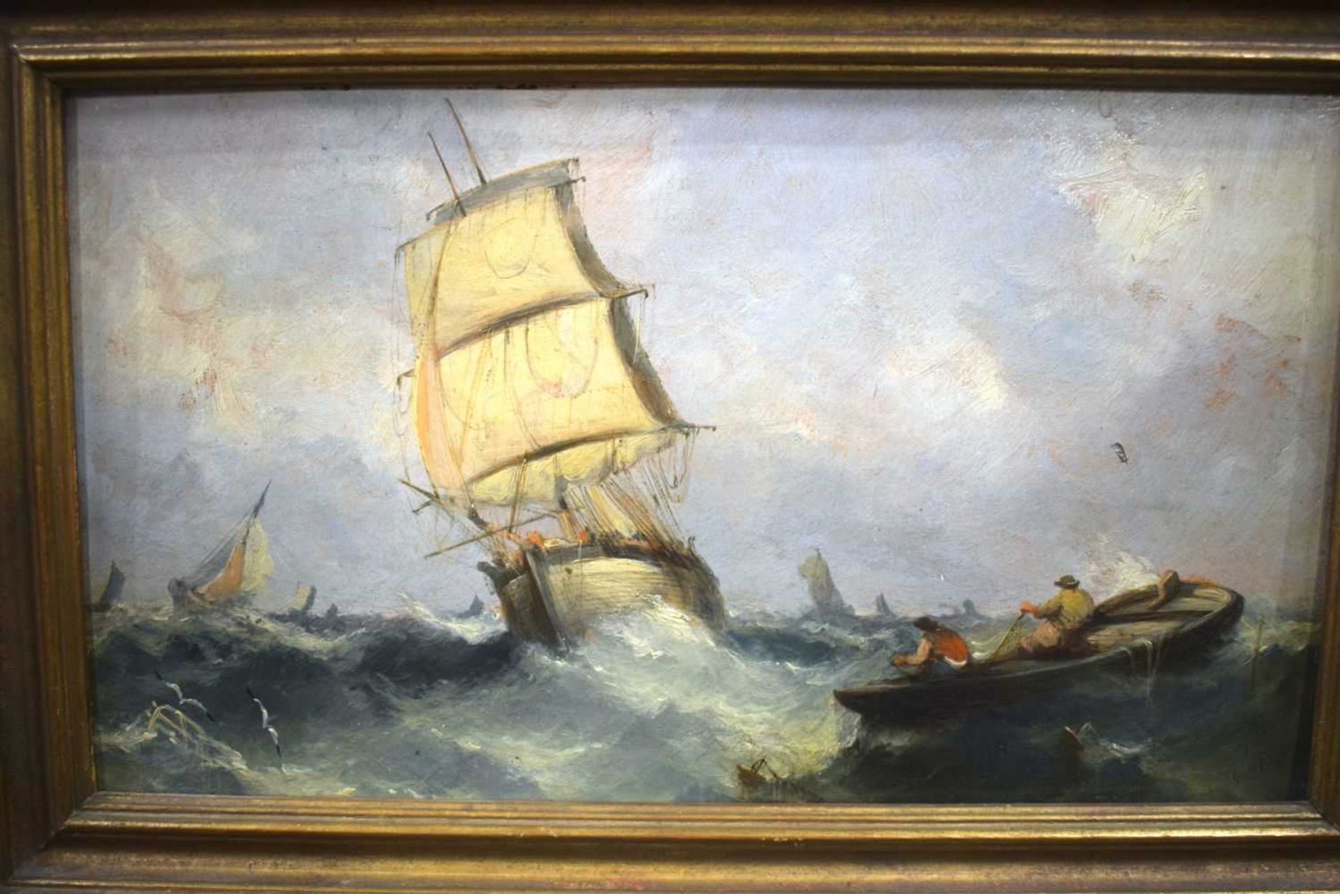 William McAlpine (19th Century British) A Pair of framed oil on board depicting fishing boats in - Image 2 of 5