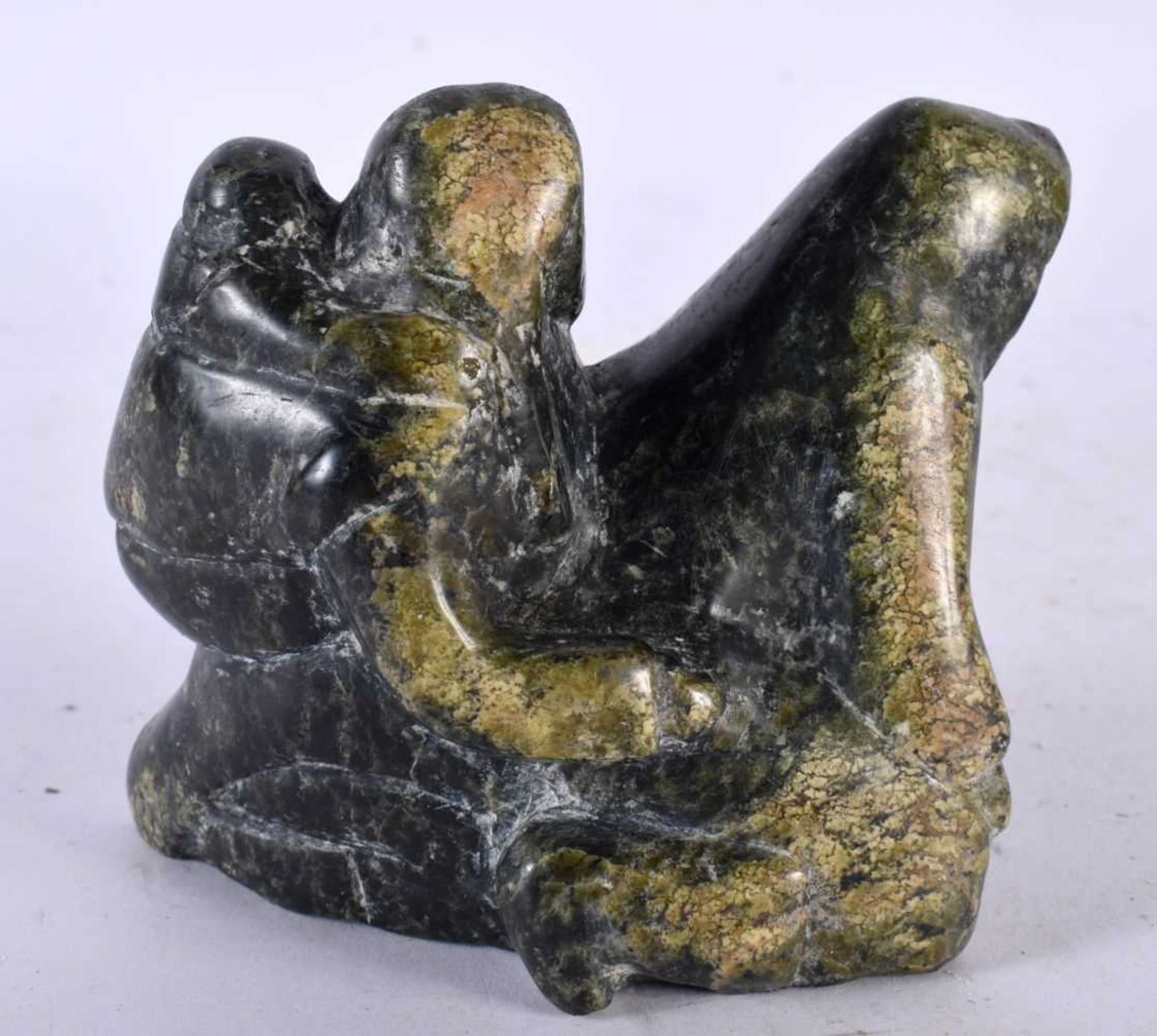 A NORTH AMERICAN INUIT TRIBAL CARVED STONE FIGURE OF A FAMILY. 9 cm x 8 cm. - Image 3 of 5