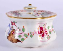 A MEISSEN PORCELAIN INKWELL AND COVER painted with flowers and vines. 7.5 cm wide.