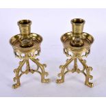 A STYLISH PAIR OF 19TH CENTURY GOTHIC REVIVAL PUGIN STYLE BRONZE CANDLESTICKS by Adolph Frankau & Co