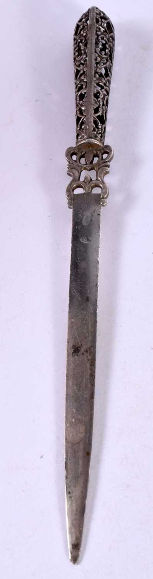 A CONTINENTAL SILVER LETTER OPENER. Stamped Silver 84, 22cm x 1.8 cm, weight 35g