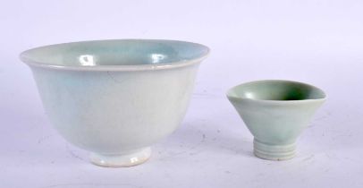 A ST IVES CELADON GLAZED PORCELAIN BOWL together with a similar teabowl. Largest 12.5 cm wide. (2)