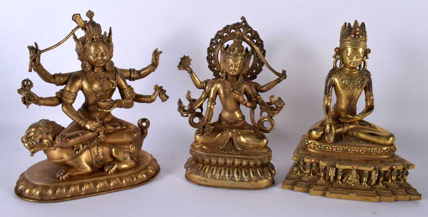 A COLLECTION OF TEN CHINESE TIBETAN GILT BRONZE FIGURES OF BUDDHAS 20th Century, in various forms - Image 5 of 13