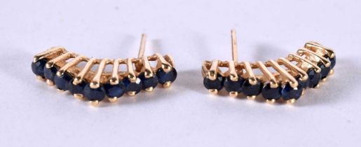 A PAIR OF SAPPHIRE EARRINGS. 1.5cm x 0.3cm, weight 1.9g