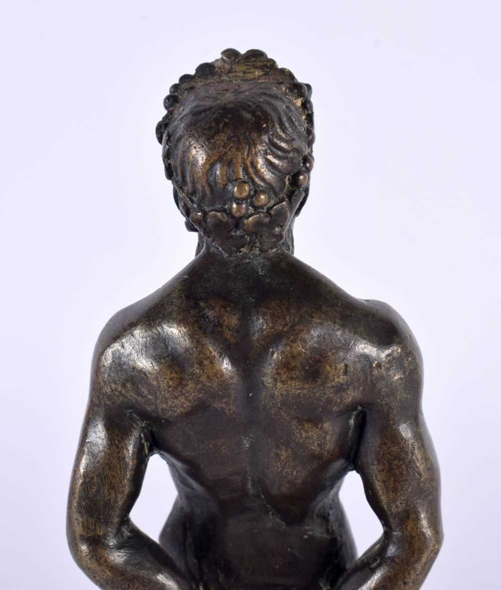 A FINE 19TH CENTURY FRENCH BRONZE AND MARBLE FIGURE OF SATYR modelled with arms behind his back, - Image 7 of 10