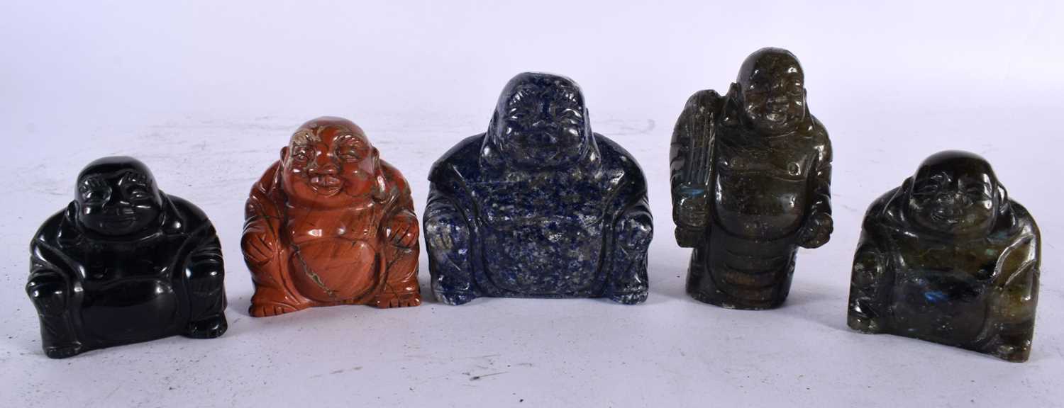 FIVE EARLY 20TH CENTURY CHINESE CARVED STONE FIGURES OF BUDDHAS Late Qing/Republic, including