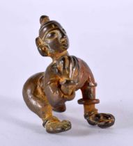 AN 18TH/19TH CENTURY INDIAN BRONZE FIGURE OF A CRAWLING BUDDHA. 62 grams. 5 cm x 5 cm.