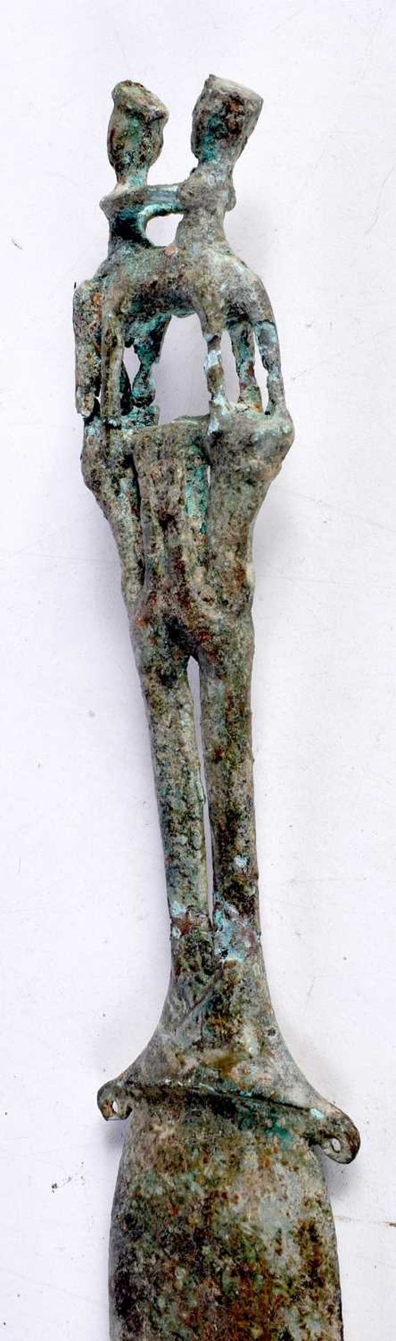 A Central Asian bronze dagger, the handle formed as two males. 39 sm. - Image 2 of 4