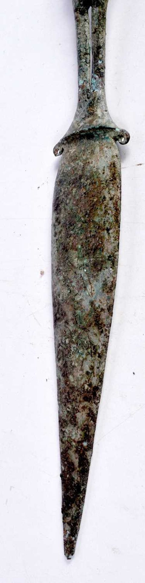 A Central Asian bronze dagger, the handle formed as two males. 39 sm. - Image 3 of 4