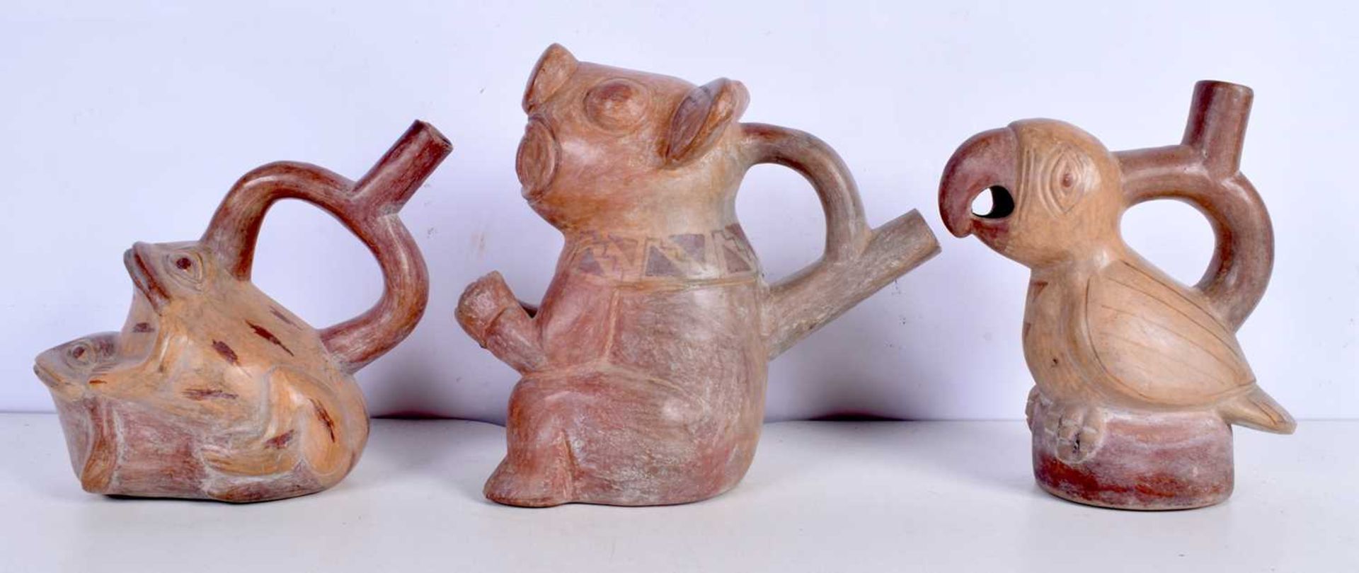 A collection of Peruvian Terracotta Moche culture style items 23 cm.(3) - Image 3 of 4