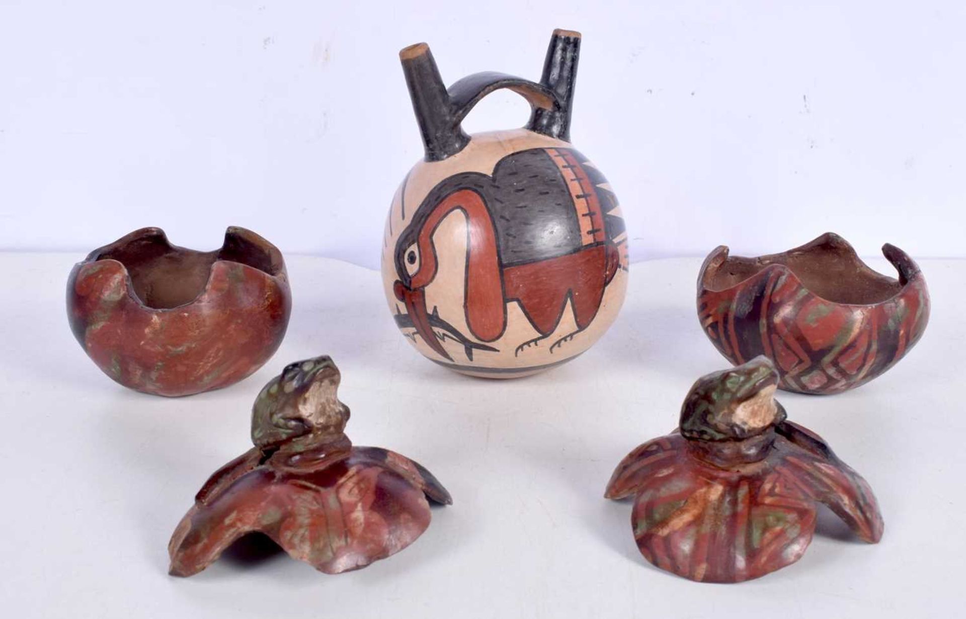 A Peruvian Nasca culture style terracotta vessel together with other Peruvian items , Frog pots - Image 2 of 4