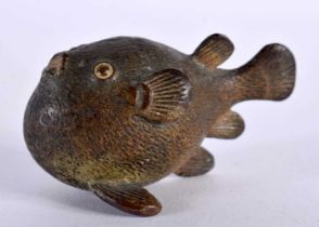 A RARE 19TH CENTURY AUSTRIAN VIENNA COLD PAINTED BRONZE PUFFER FISH in the manner of Franz Xavier