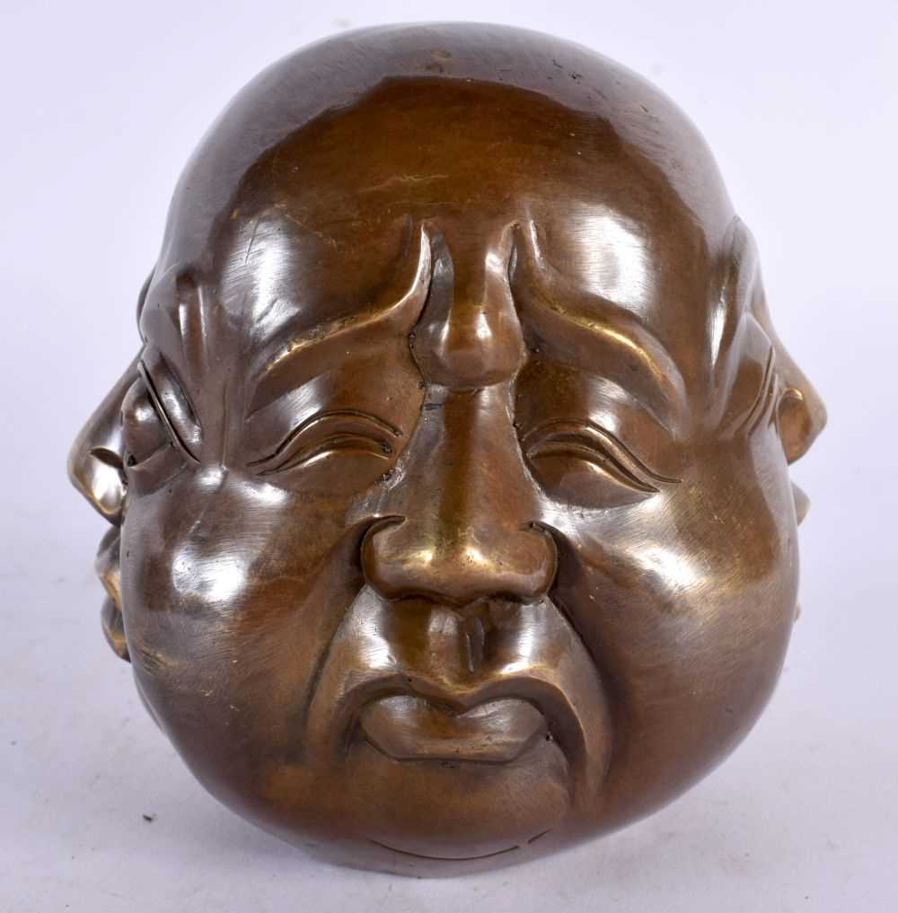 A CHINESE BRONZE FOUR SIDE BUDDHA HEAD 20th Century. 12 cm x 8 cm. - Image 3 of 6