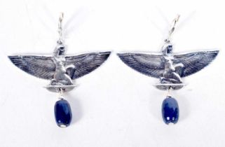A PAIR OF SILVER EGYPTIAN STYLE EARRINGS. 18 grams. 5.75 cm x 5 cm.