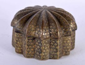 AN 18TH/19TH CENTURY OTTOMAN MIDDLE EASTERN BRONZE PANDAN SPICE BOX AND COVER decorated with foliage