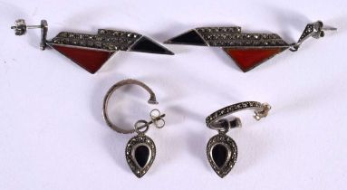 TWO PAIRS OF SILVER ART DECO STYLE EARRINGS. Stamped 925, Longest drop 5.3cm, total weight 14.5g (