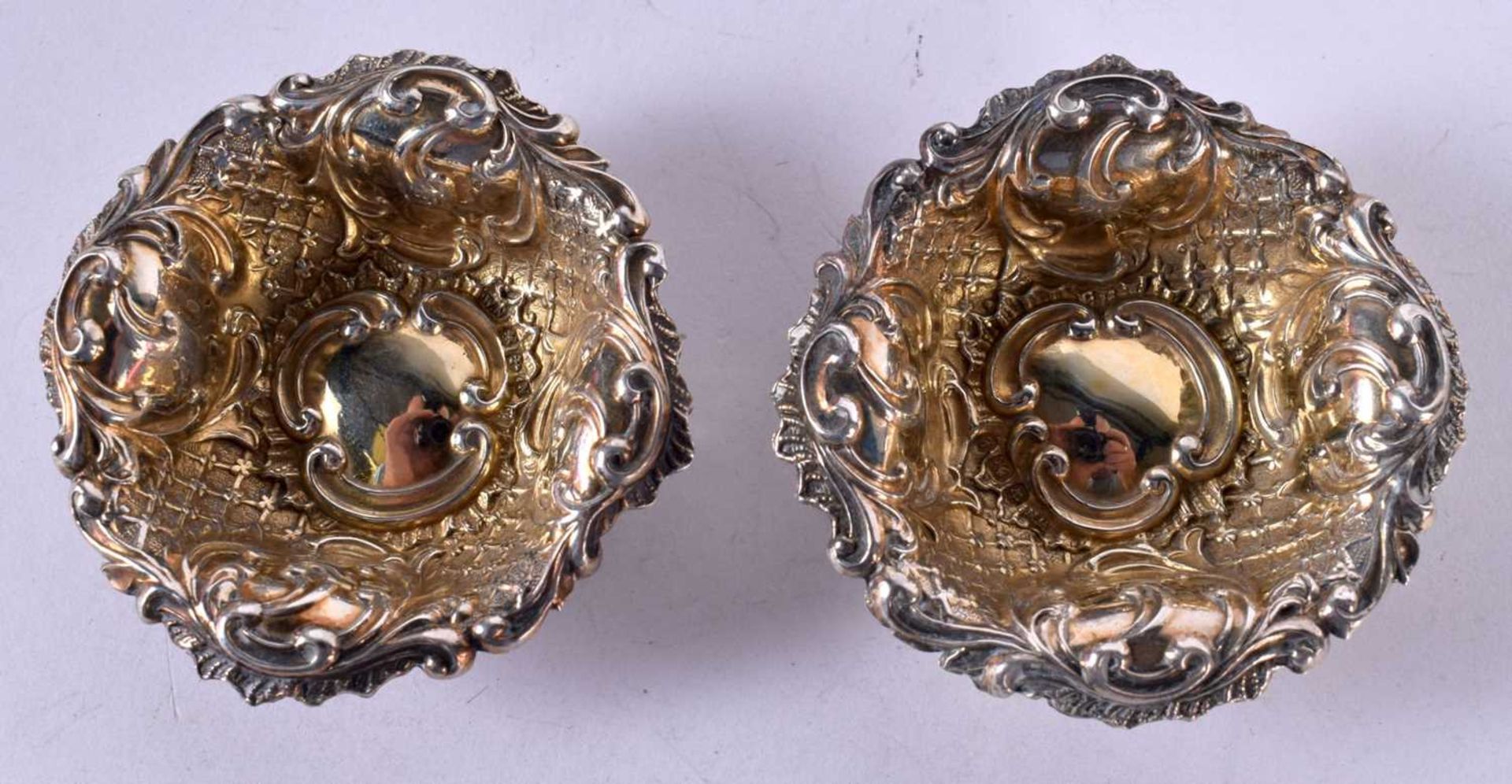 A PAIR OF VICTORIAN SILVER SALTS WITH GILT INTERIOR. Hallmarked Chester 1896, 6.2 cm x 1.9cm, - Image 2 of 5