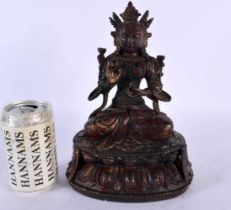 A CHINESE TIBETAN LACQUERED BRONZE FIGURE OF A BUDDHA 20th Century. 25 cm x 15cm.