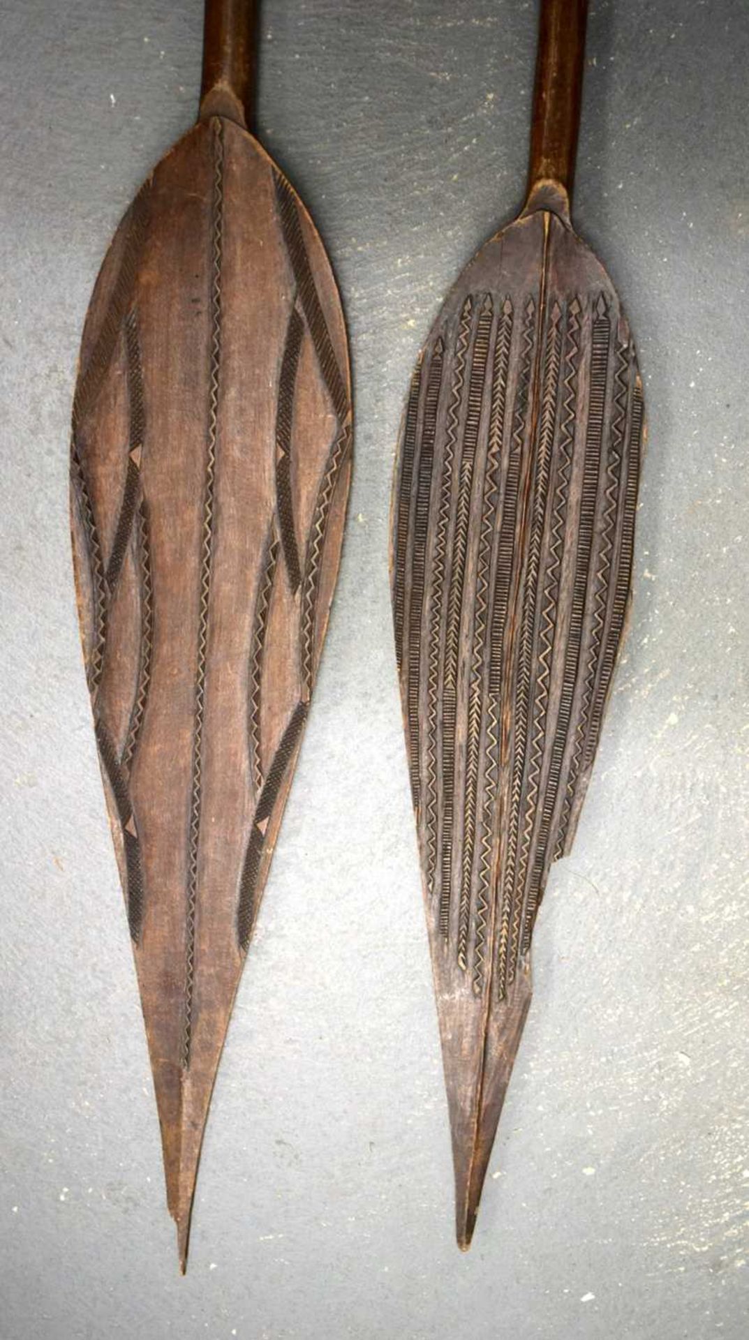 TWO AFRICAN TRIBAL CARVED WOOD PADDLES one decorated with animals, the other with motifs. 160 cm - Image 12 of 13
