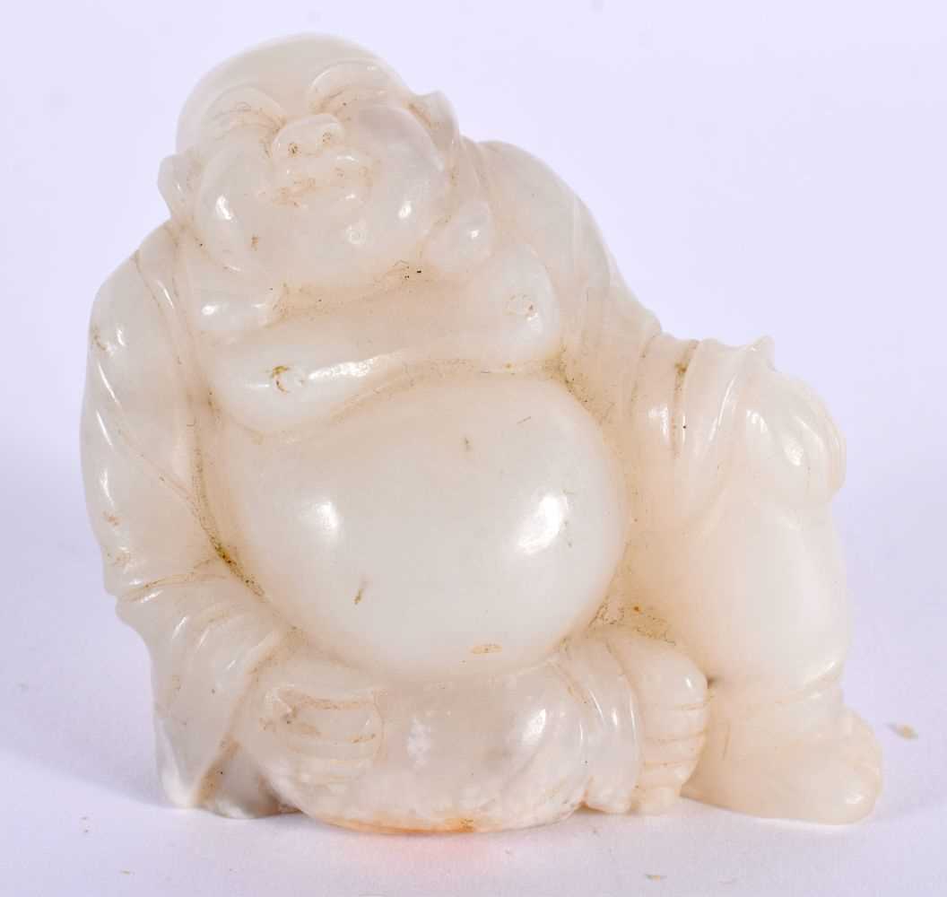 A CHINESE CARVED WHITE JADE BUDDHA 20th Century. 6 cm x 4 cm.