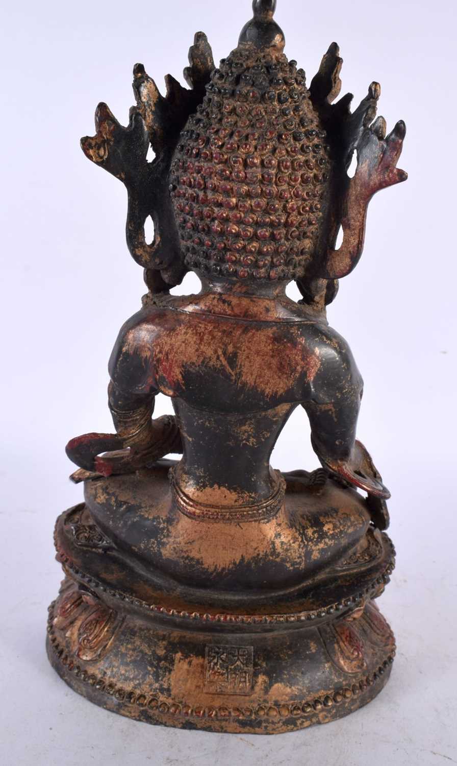 A CHINESE TIBETAN POLYCHROMED LACQUERED BRONZE BUDDHA 20th Century. 28cm x 12 cm. - Image 6 of 9