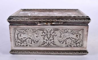 A 19TH CENTURY MIXED METAL ELKINGTON & CO TYPE CASKET decorated with figures and griffin birds. 13