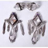 A SUITE OF WHITE METAL JEWELLERY. 29.4 grams. Largest 2.75 cm x 1.5 cm. (4)