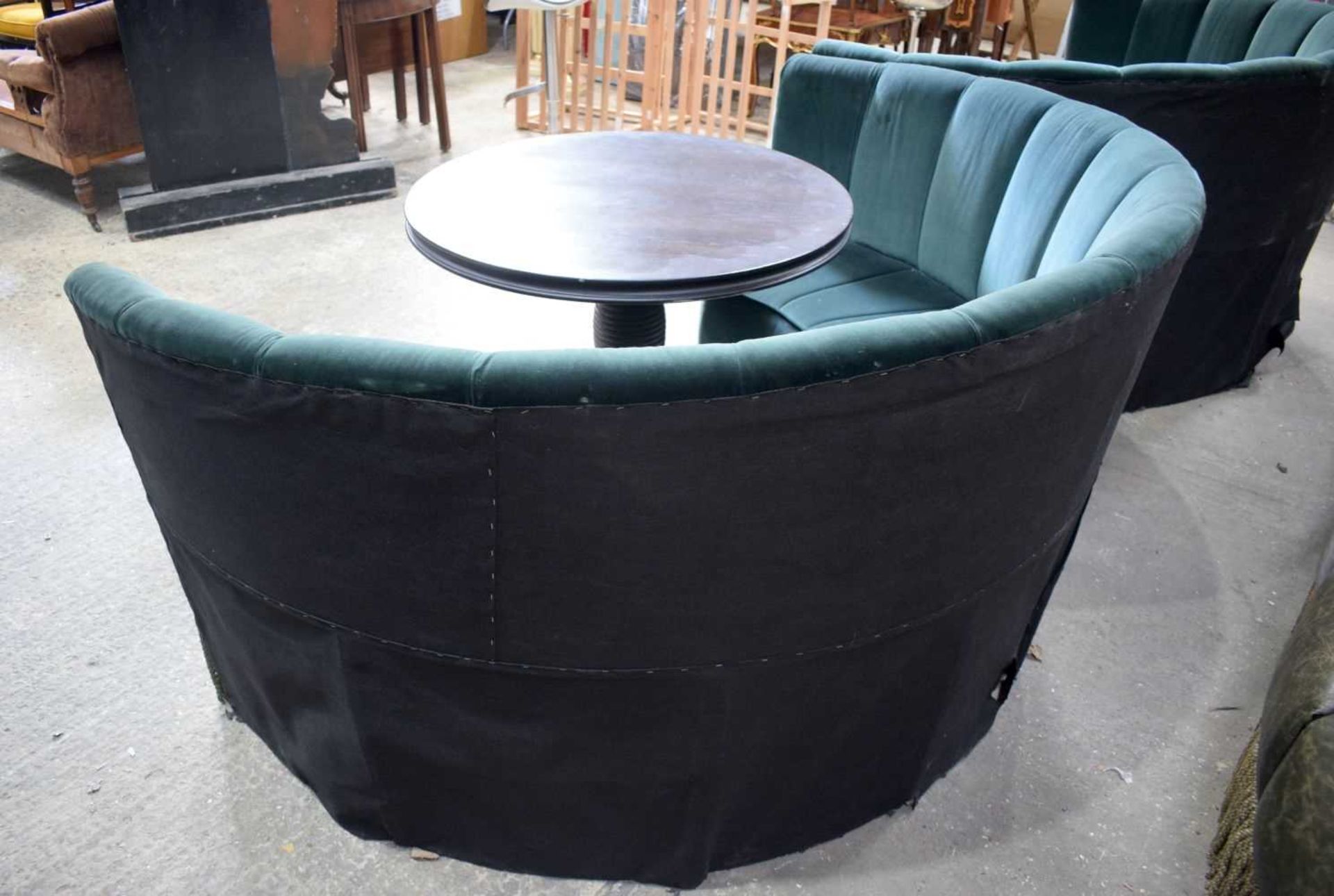 A pair of Semi Circular showroom fabric sofas together with a wooden round topped table 93 x 180 x - Image 5 of 6