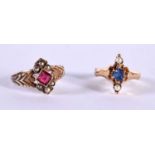 TWO VICTORIAN GOLD AND GEM SET RINGS. Sizes E and N, total weight 3.6g (2)