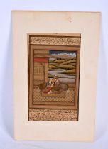 Mughal/Indian School (19th Century) Watercolour, Koran, lovers within a landscape. 28cm x 15cm.